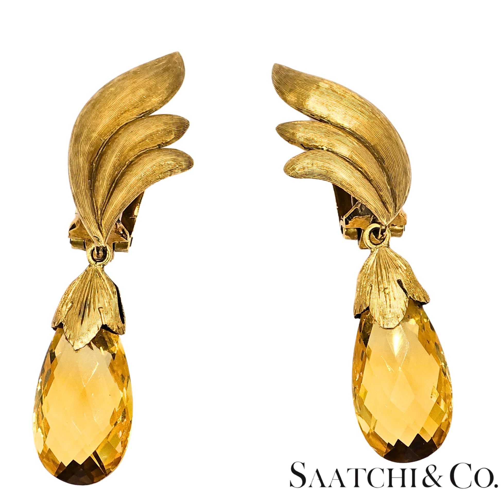 14k (585) Yellow Gold 8 Ct Natural Yellow Citrine Earrings