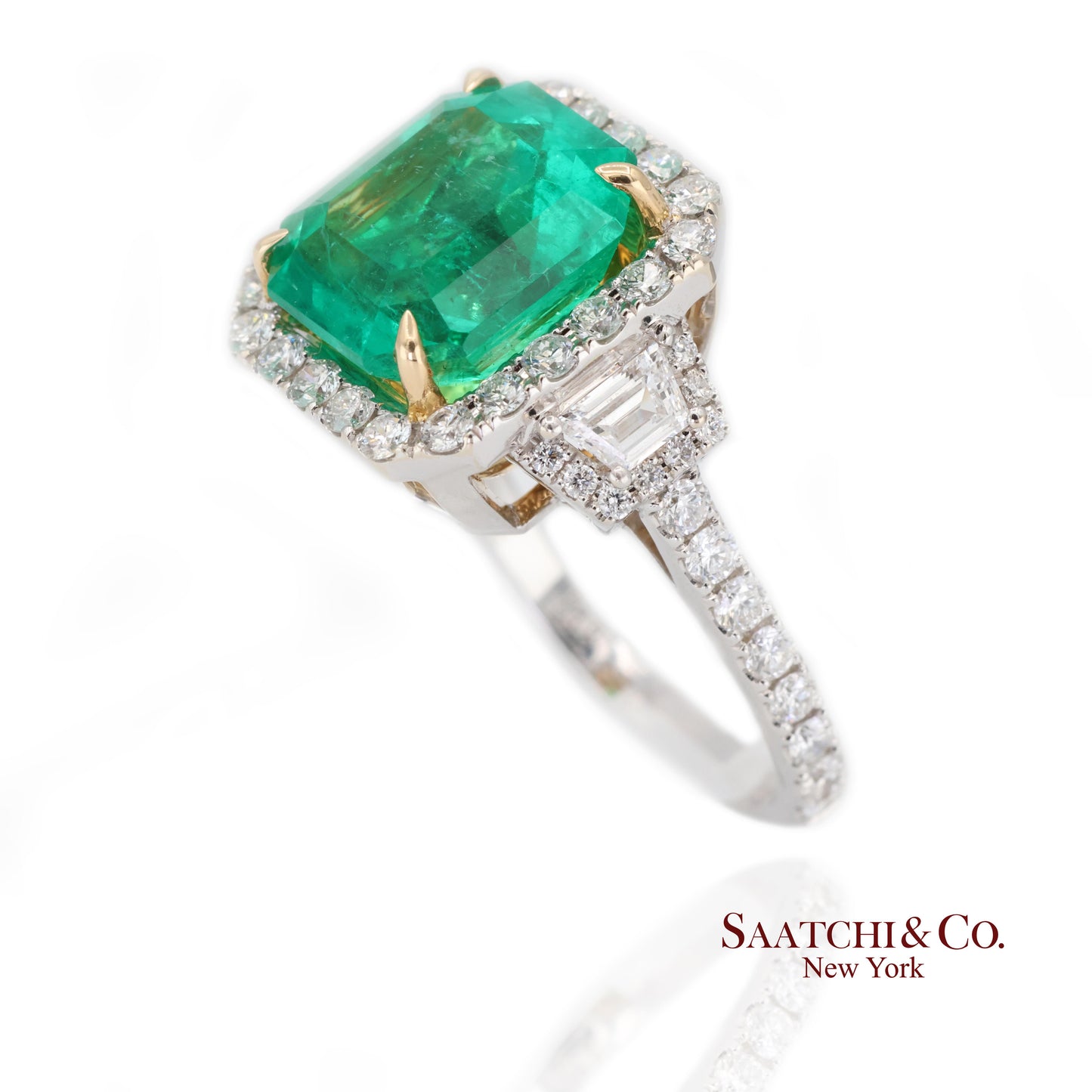 GIA 18k (750) White Gold Natural Colombian Emerald and Natural Diamond Ring