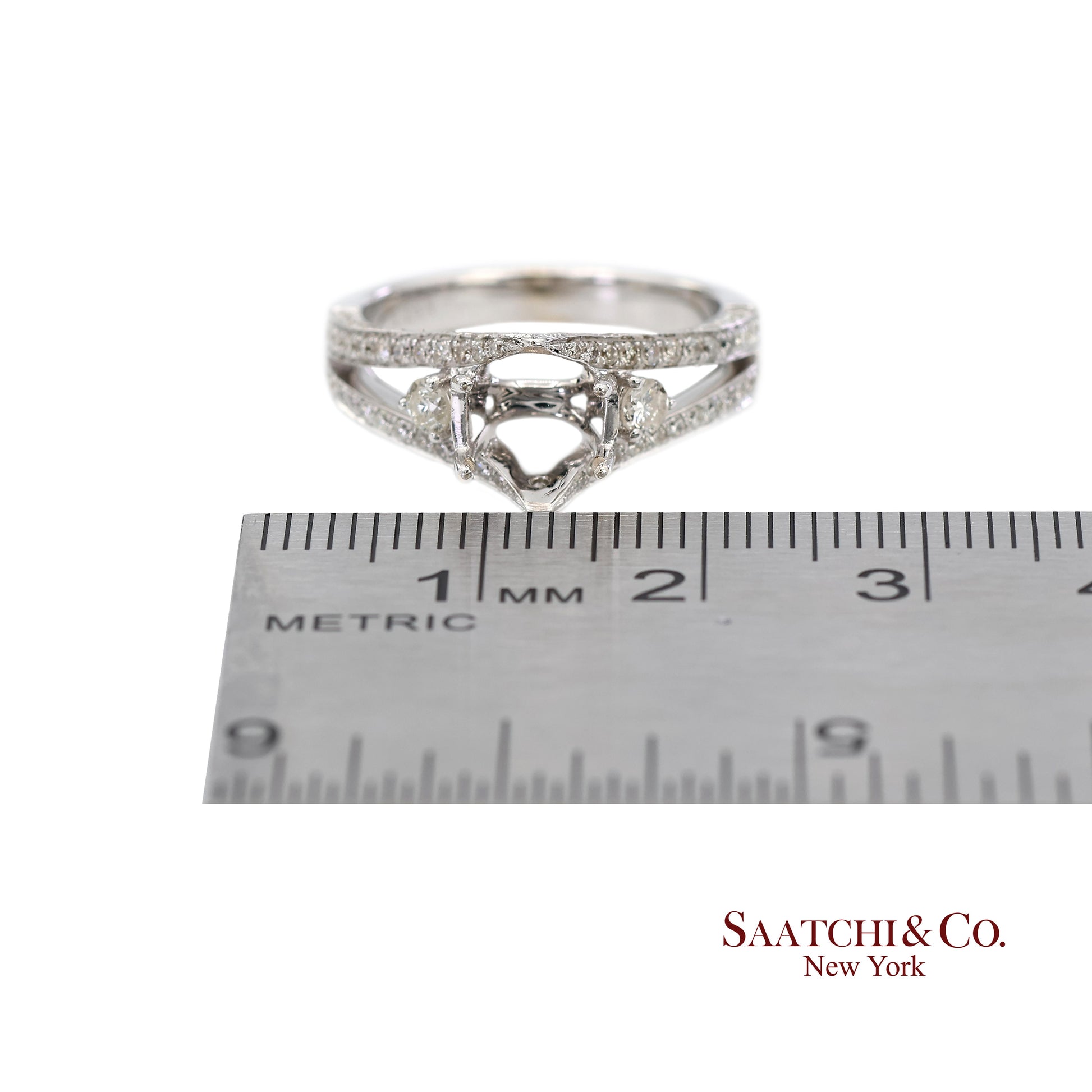 18K (750) White Gold Natural Brilliant Diamond Semi Mount Ring Size 6.5