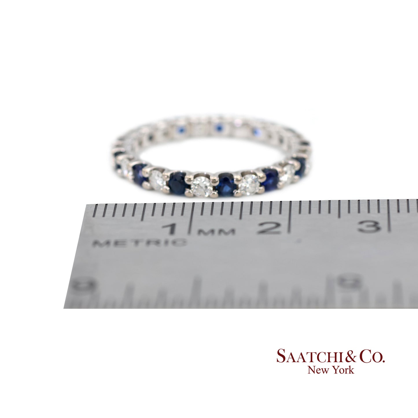 14K White Gold Natural Brilliant Diamond and Sapphire Band Ring