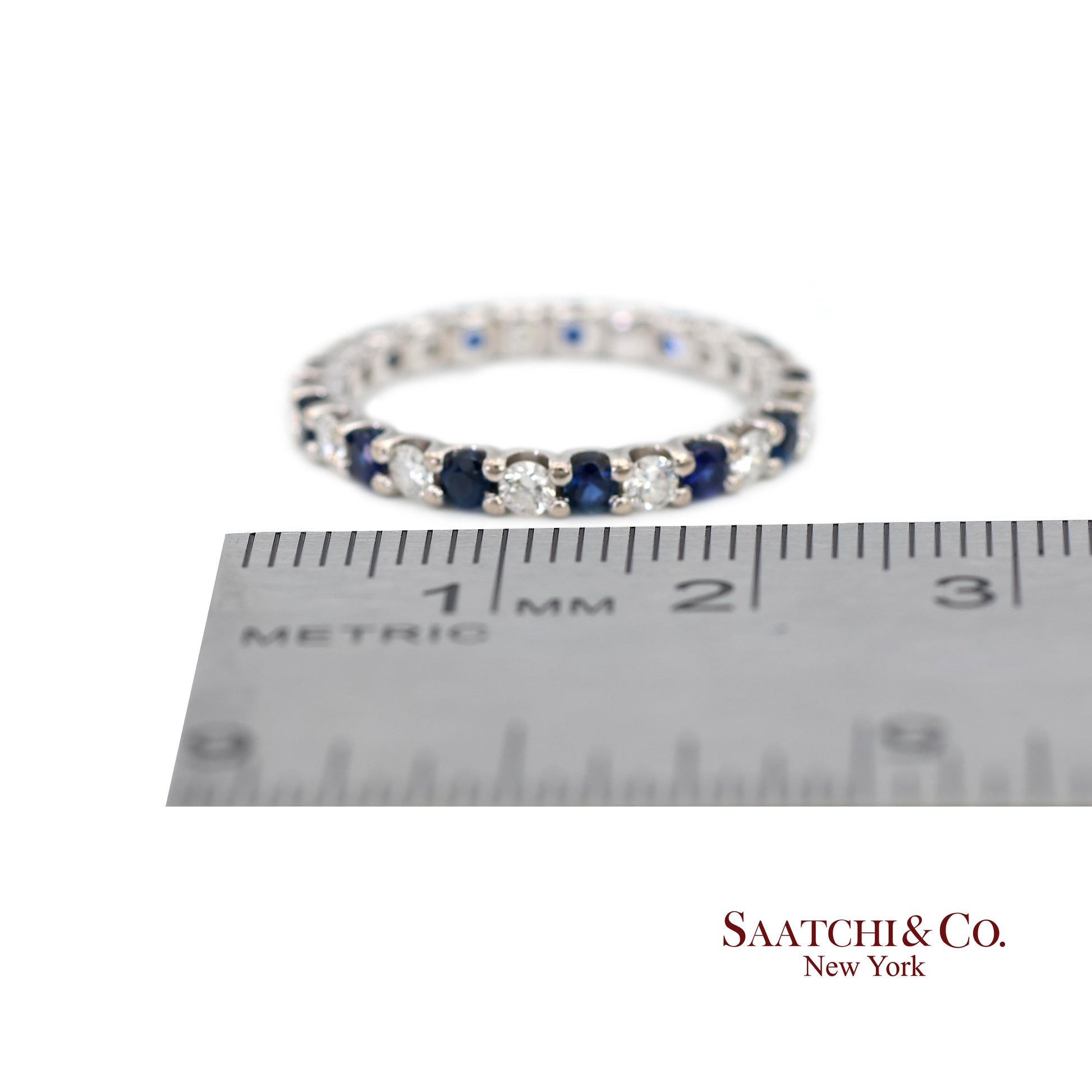 14K White Gold Natural Brilliant Diamond and Sapphire Band Ring