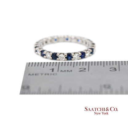 14K White Gold Natural Brilliant Diamond and Sapphire Band Ring