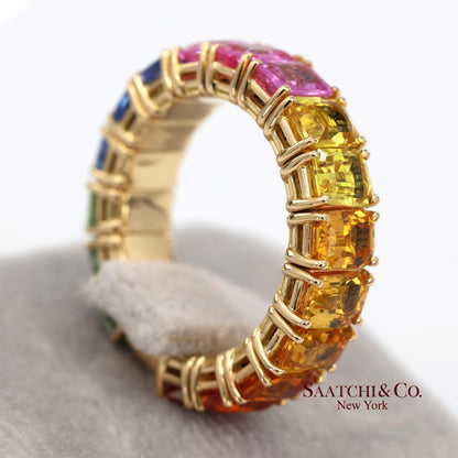 18K(750) Yellow Gold Zydo Italian Rainbow Natural Sapphire Eternity Stretch Ring