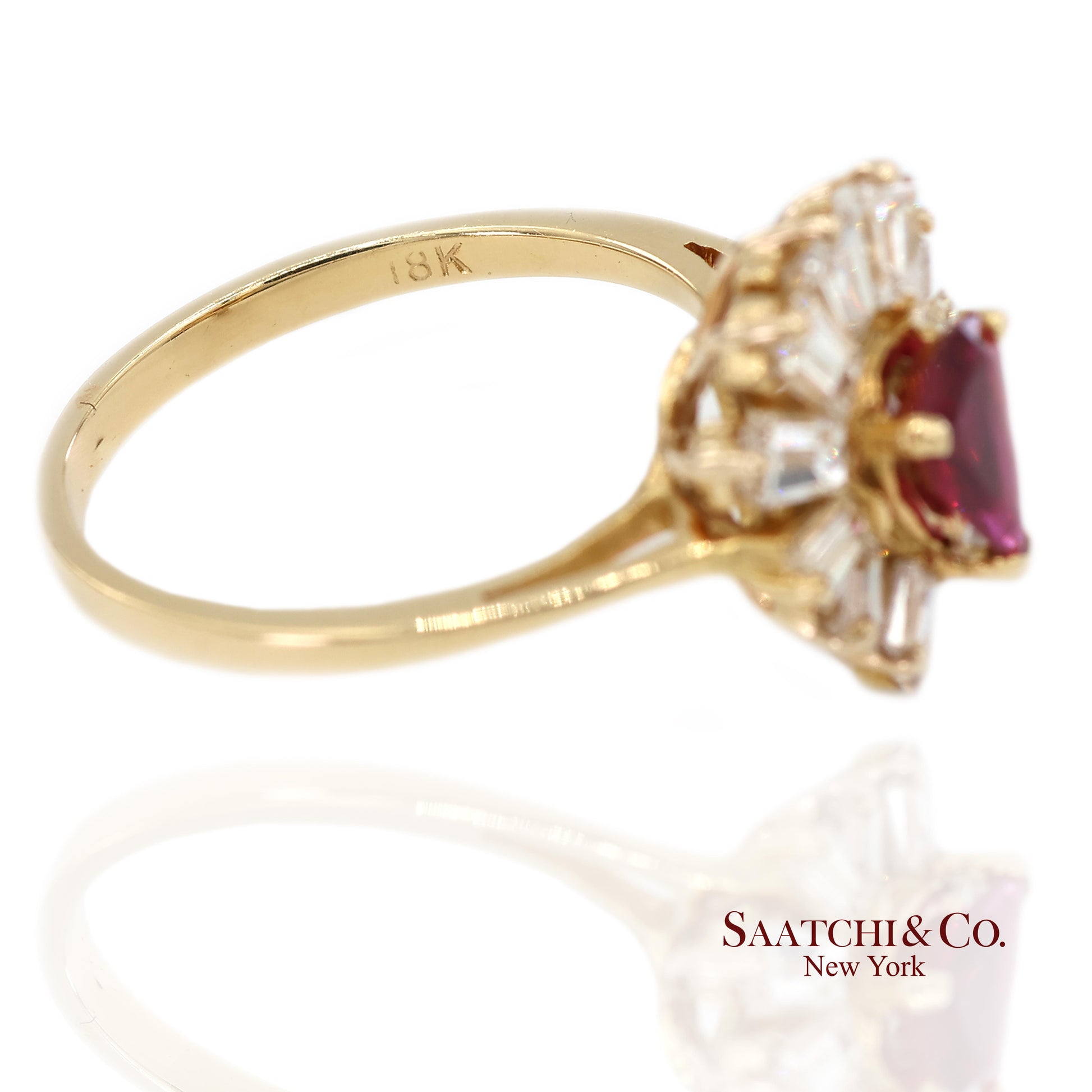18K(750) Yellow Gold Natural Diamond Ballerina Ruby Ring