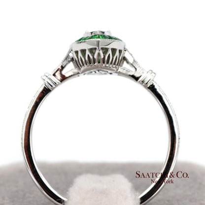 18K (750) White Gold Natural Diamond and Tsavorite Marquise Milgrain Ring