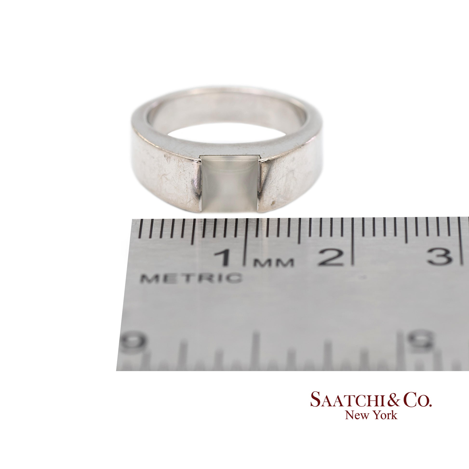 Vintage 18K (750) White Gold Original Authentic Cartier Tank Moonstone Ring
