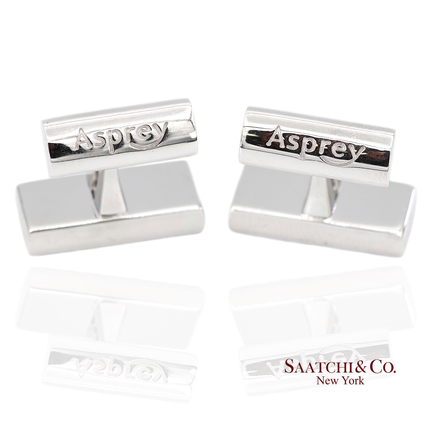 Asprey London 18K(750) Solid White Gold Classic Rectangular Crosshatch Cufflinks