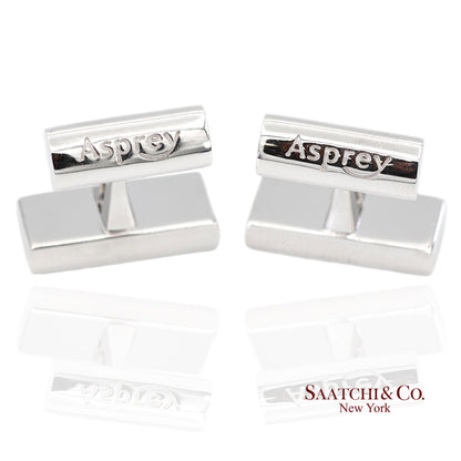 Asprey London 18K(750) Solid White Gold Classic Rectangular Crosshatch Cufflinks