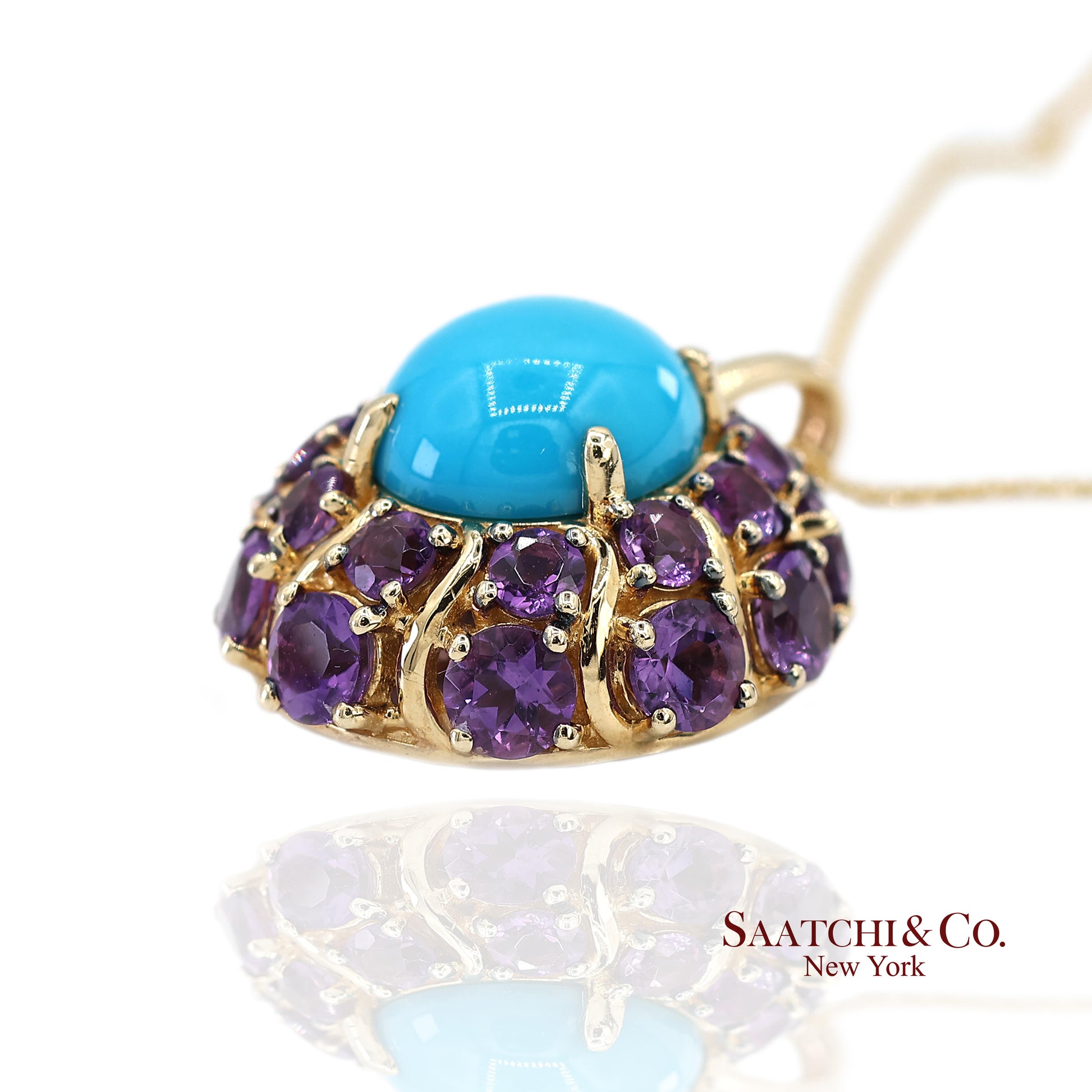 14K Yellow Gold Carlo Viani Turquoise and Amethyst Pendant Necklace with Chain