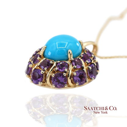 14K Yellow Gold Carlo Viani Turquoise and Amethyst Pendant Necklace with Chain