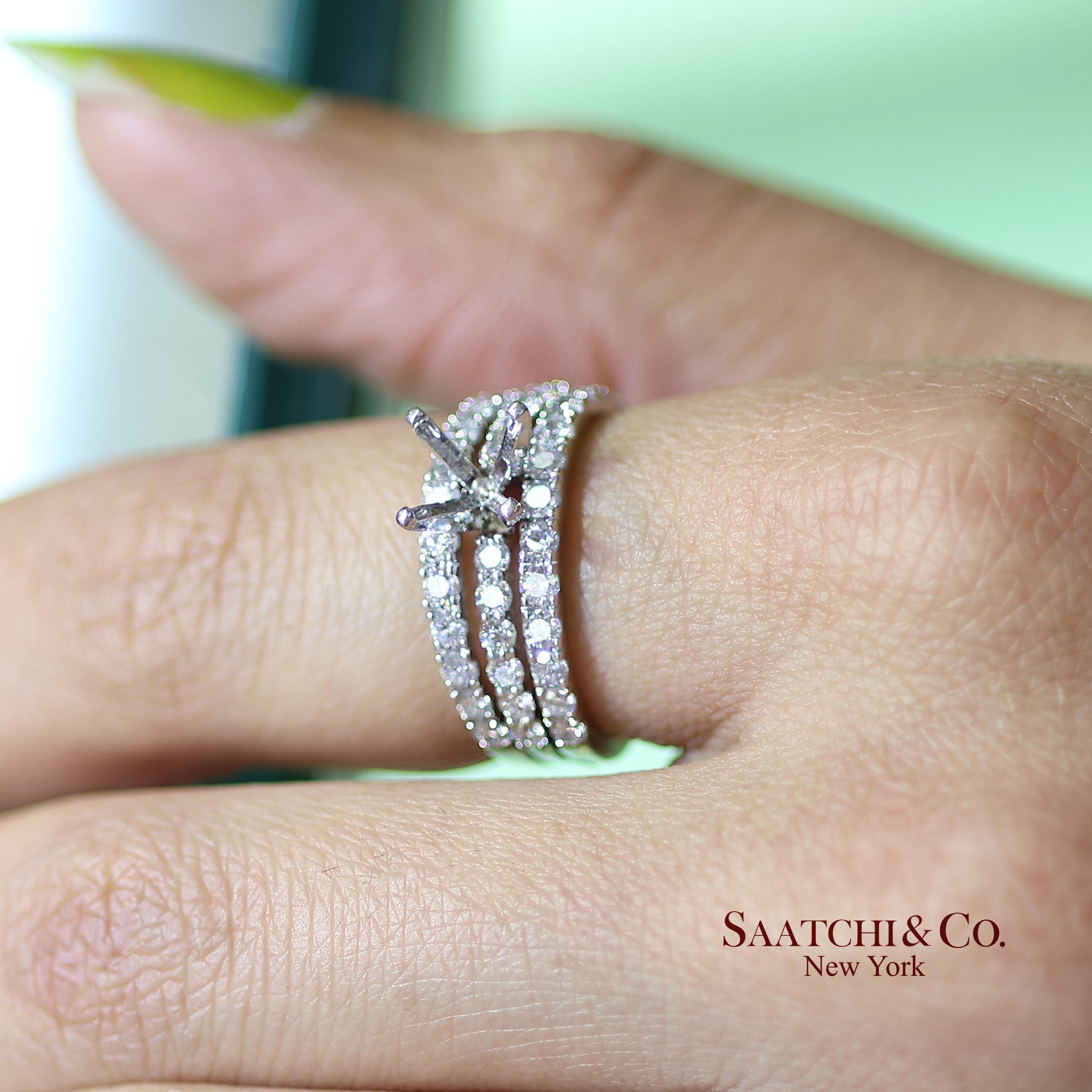 14K (585) White Gold Natural Brilliant Diamond Semi Mount Ring Size 7