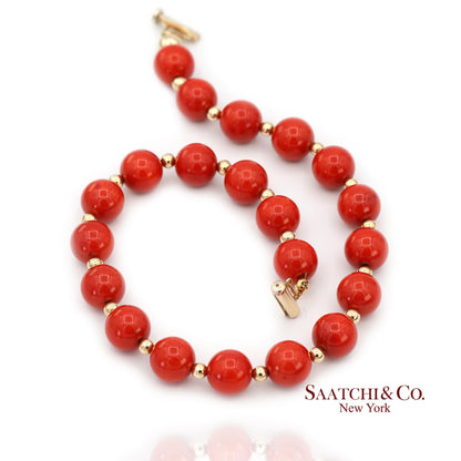 14K(585) Solid Yellow Gold Coral Bracelet