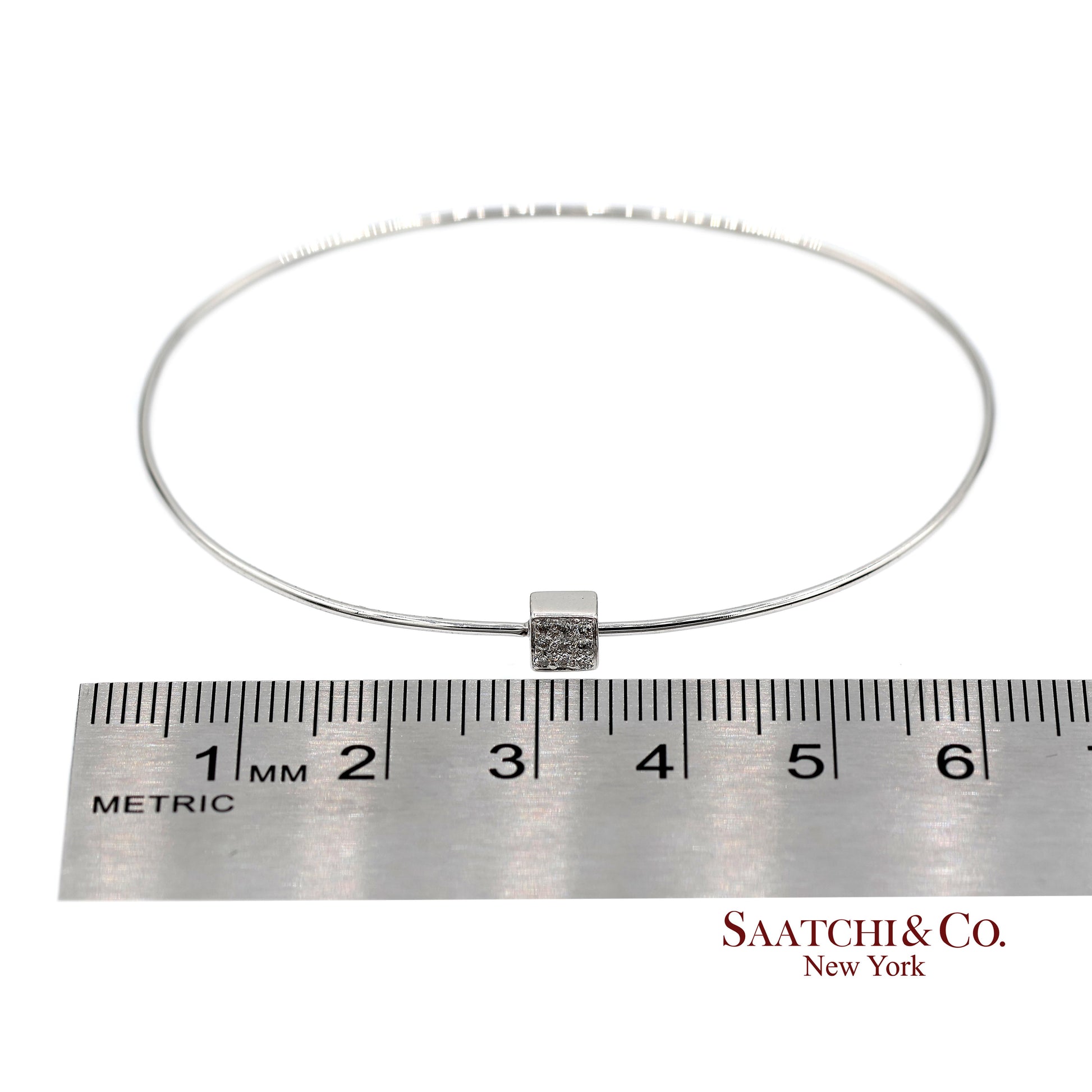 18K(750) Solid White Gold Natural Diamond Square Shape Bangle Bracelet