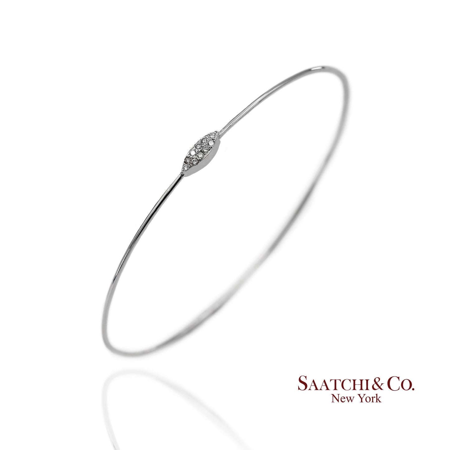 18K(750) Solid White Gold Natural Diamond Marquise Shape Bangle Bracelet