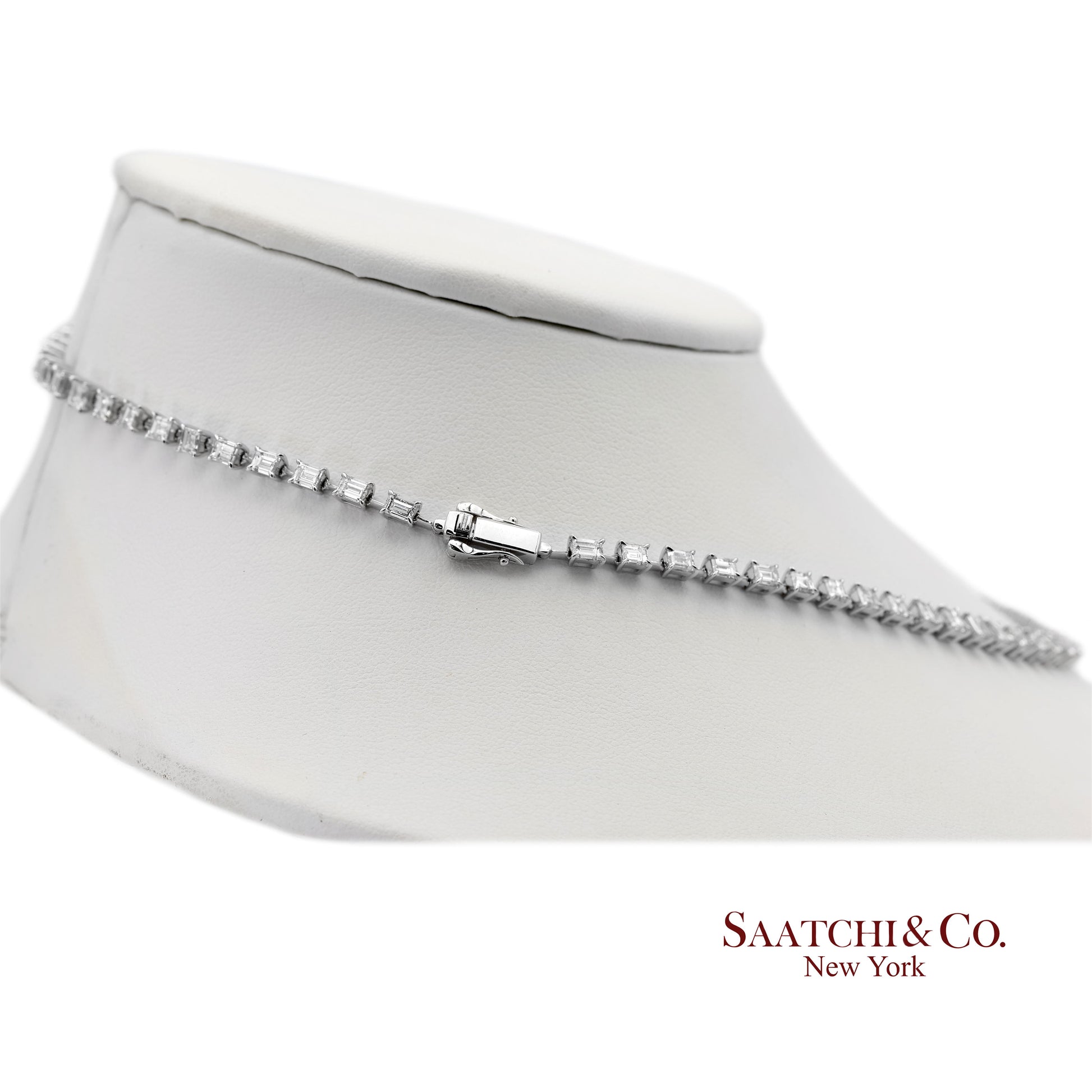 18K(750) White Gold Carre Cut Natural Diamond Tennis Necklace