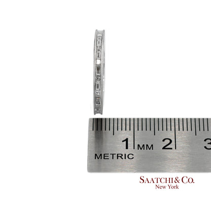 18K(750) Solid White Gold Natural Diamond Handmade Milgrain Band Ring