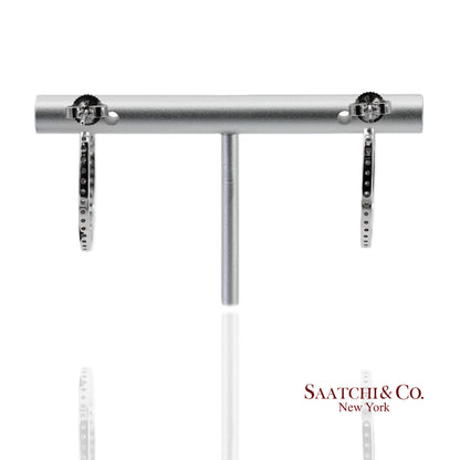 18K(750) Solid White Gold In and Out Natural Diamond Hoop Earrings
