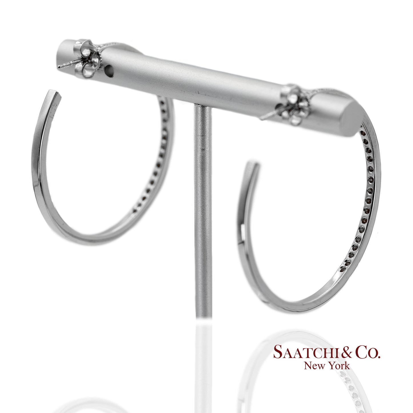 18K(750) Solid White Gold Natural Diamond Hoop Earrings