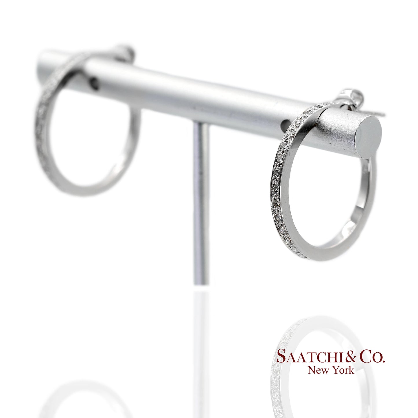 18K(750) Solid White Gold Natural Diamond Hoop Earrings