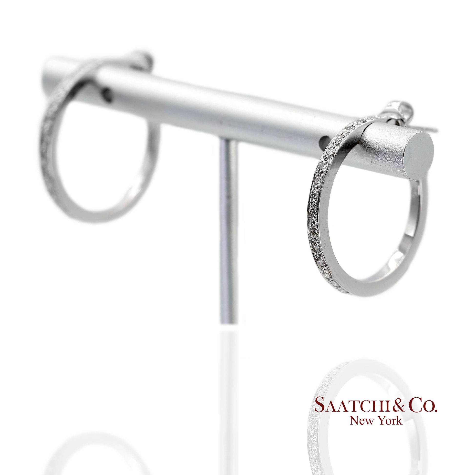 18K(750) Solid White Gold Natural Diamond Hoop Earrings