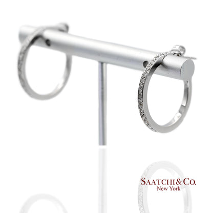 18K(750) Solid White Gold Natural Diamond Hoop Earrings