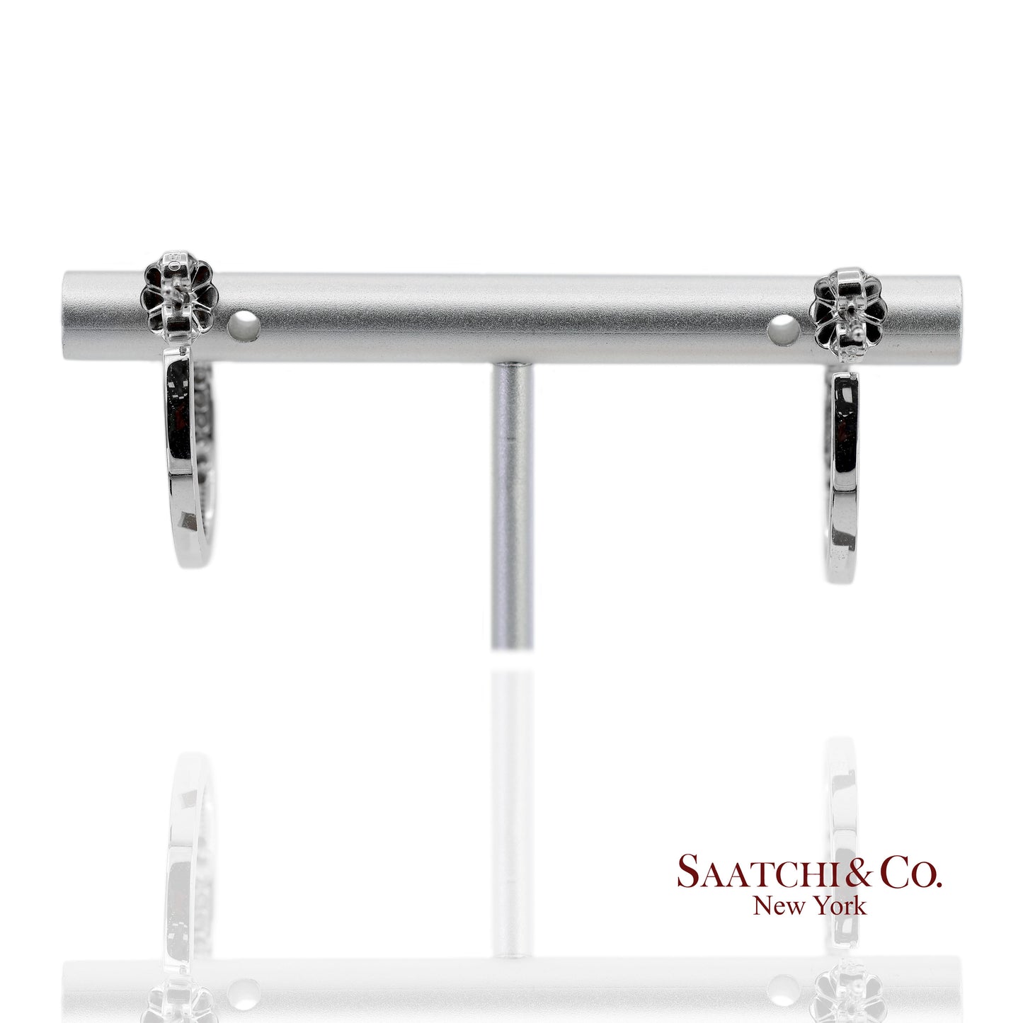 18K(750) Solid White Gold Natural Diamond Hoop Earrings