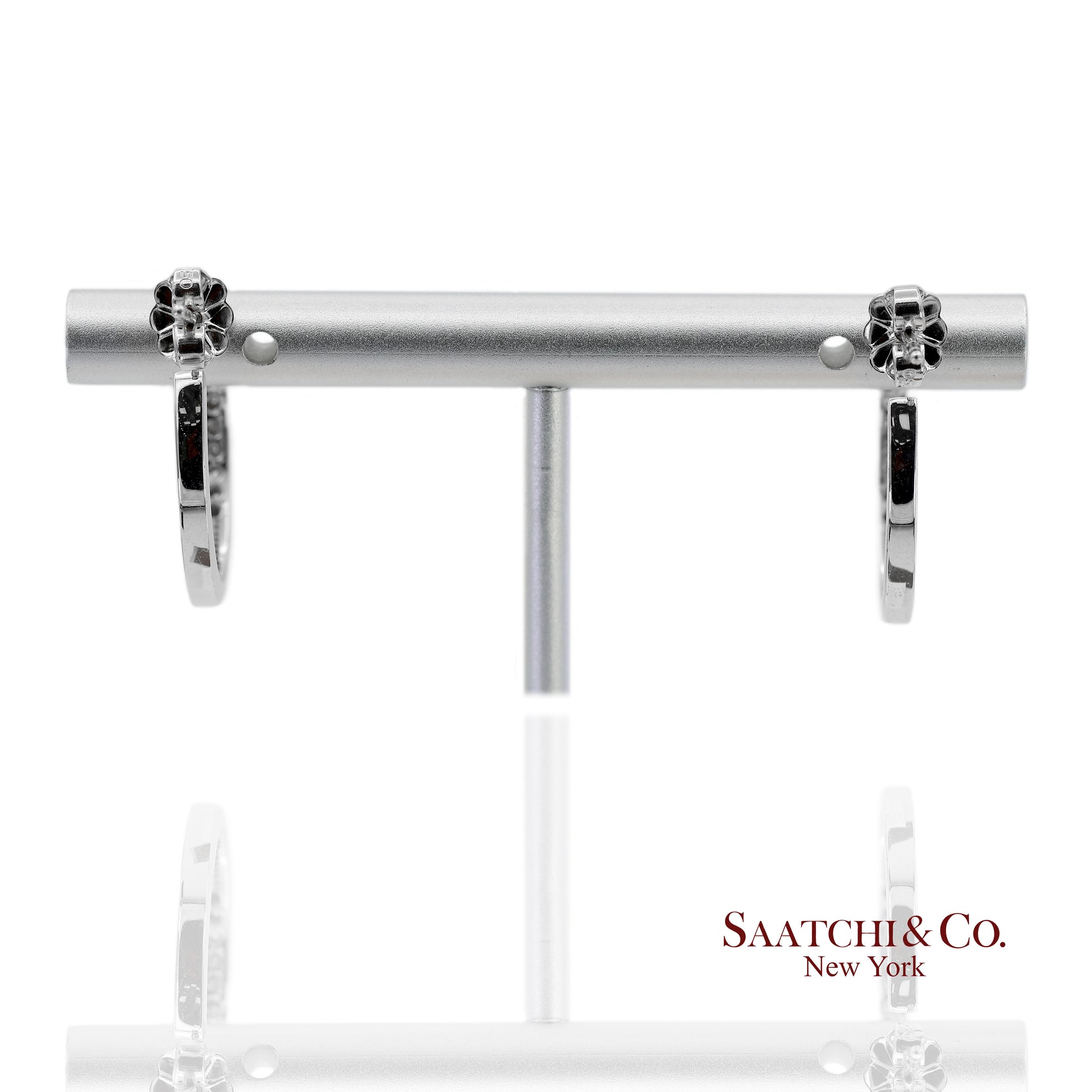 18K(750) Solid White Gold Natural Diamond Hoop Earrings