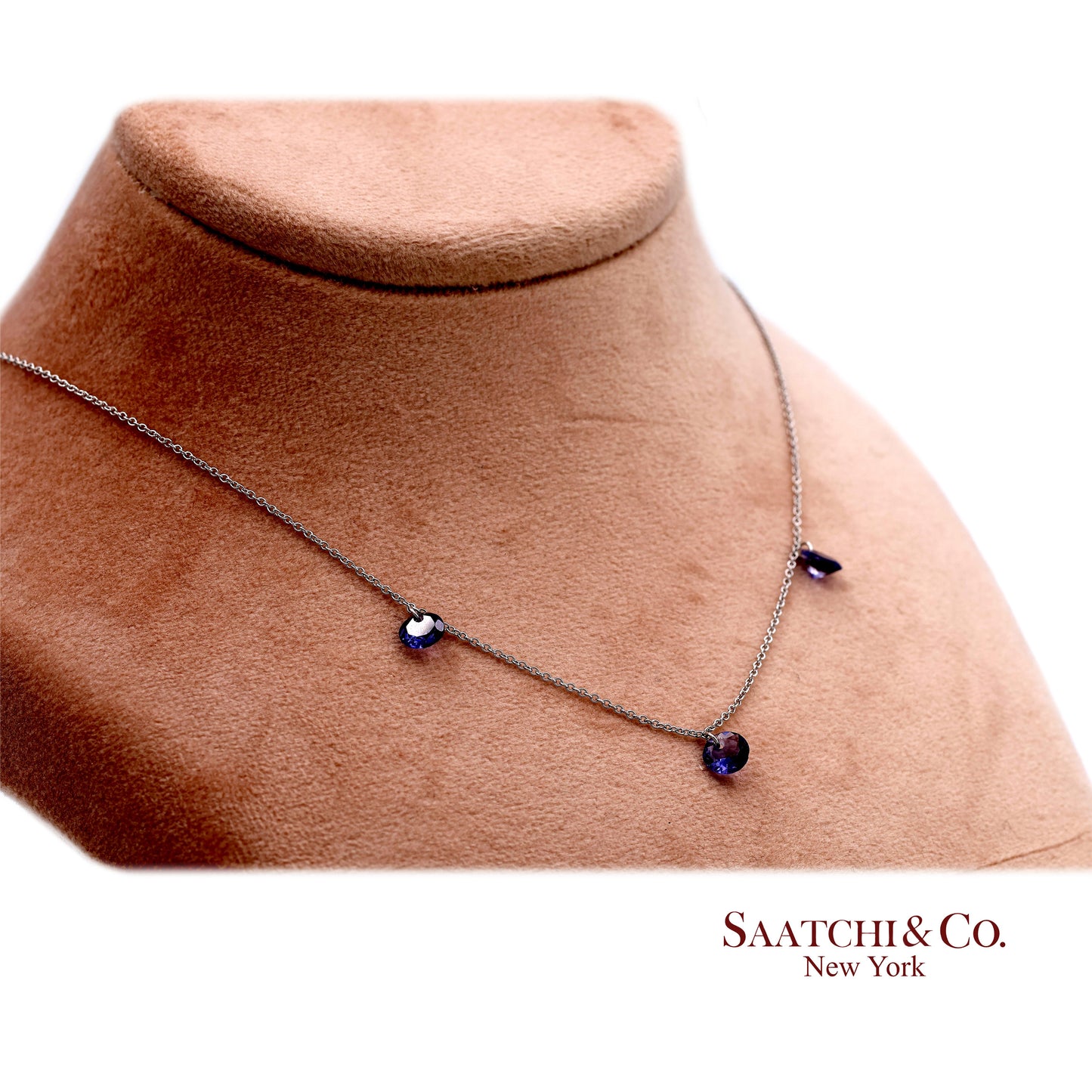 18K(750) White Gold Natural Amethyst Pendant Necklace with Chain