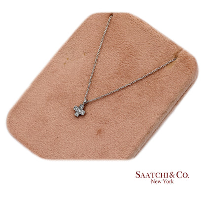 18K(750) White Gold Natural Diamond Cross Pendant Necklace with Chain