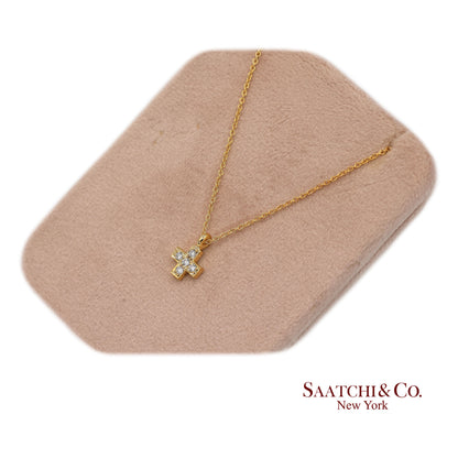 18K(750) Yellow Gold Natural Diamond Cross Pendant Necklace with Chain