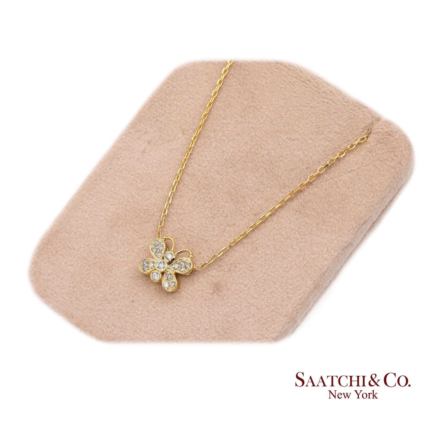 14K(585) Yellow Gold Natural Diamond Butterfly Pendant Necklace with Chain