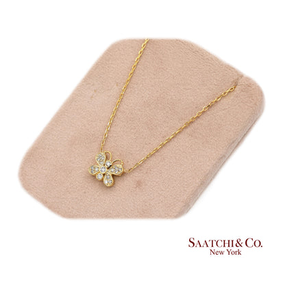14K(585) Yellow Gold Natural Diamond Butterfly Pendant Necklace with Chain