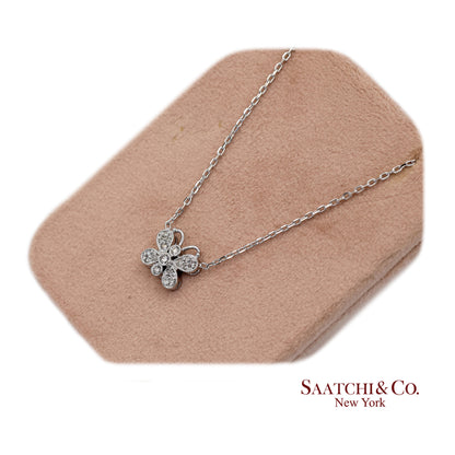 14K(585) White Gold Natural Diamond Butterfly Pendant Necklace with Chain