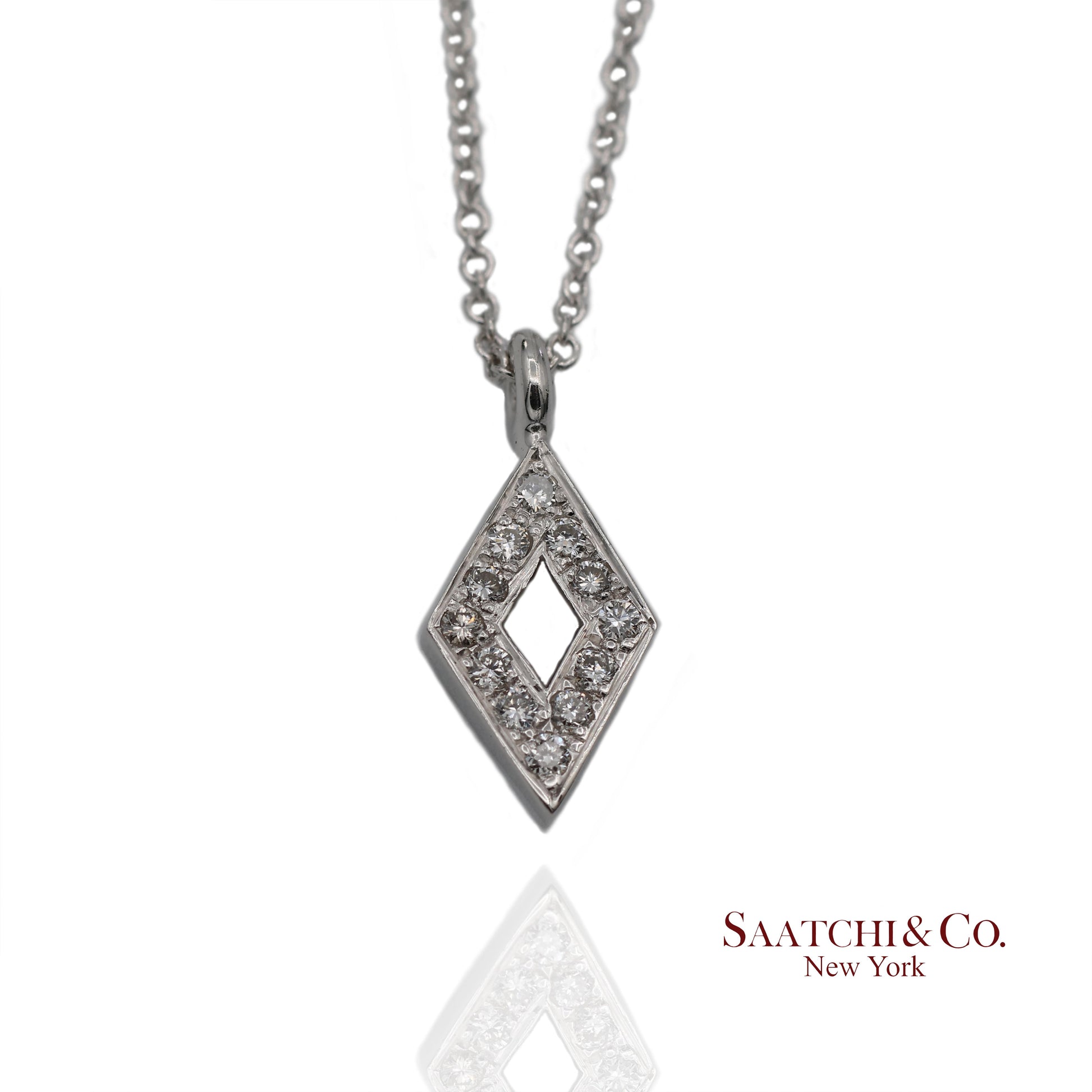 18K(750) White Gold Natural Diamond Rhombus Shape Pendant Necklace with Chain