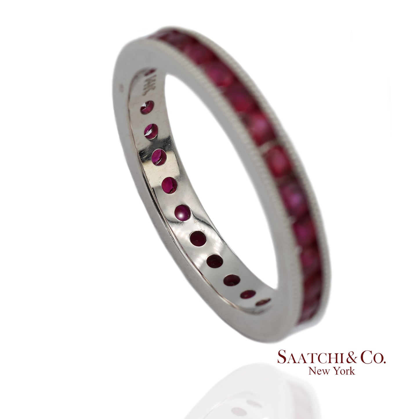 14K(585) Solid White Gold Hand Milgrain Band Ring