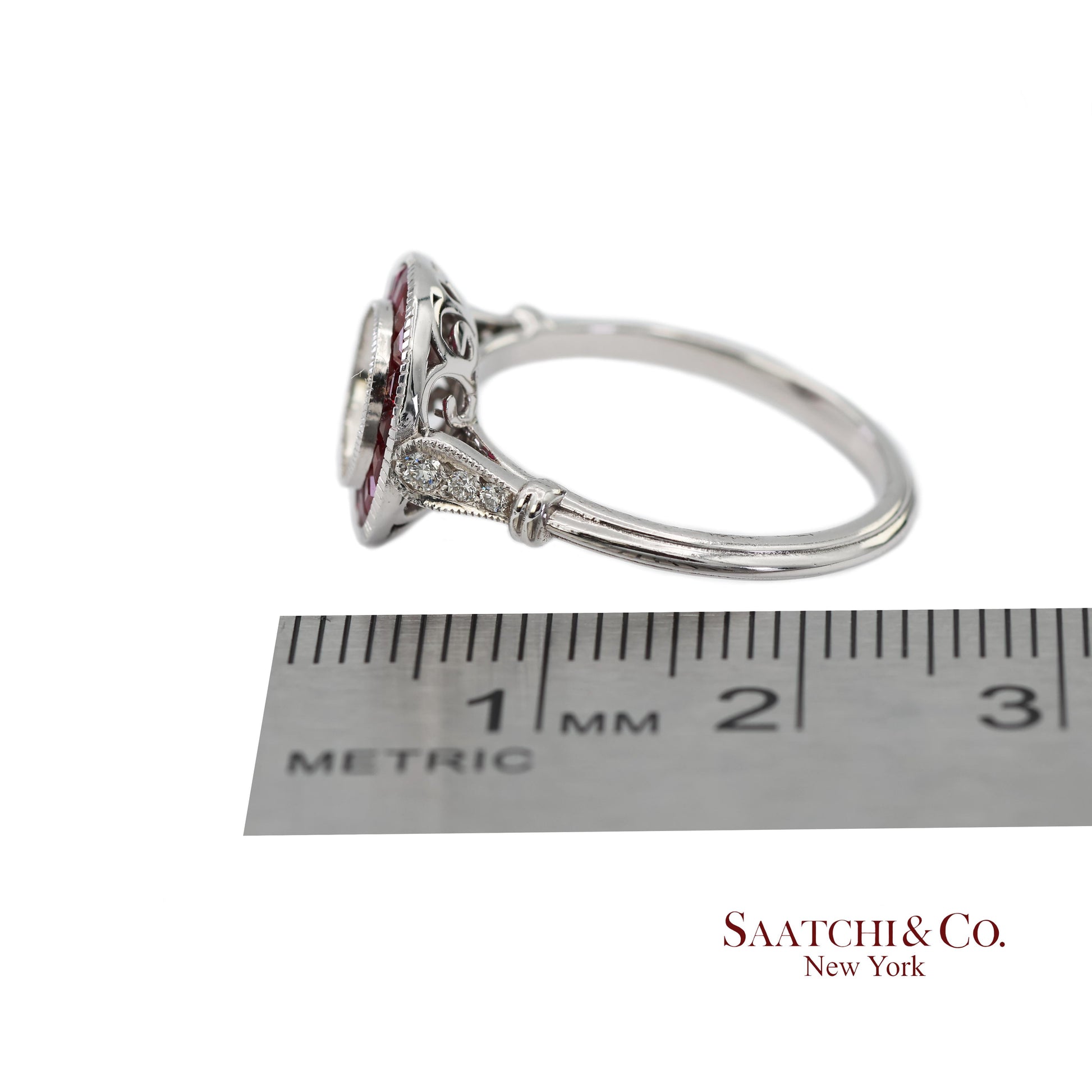 14K (585) White Gold Natural Brilliant Diamond Semi Mount Ruby Ring Size 7
