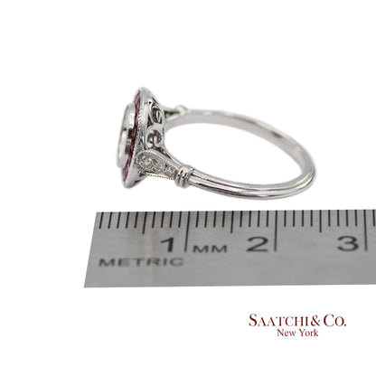 14K (585) White Gold Natural Brilliant Diamond Semi Mount Ruby Ring Size 7