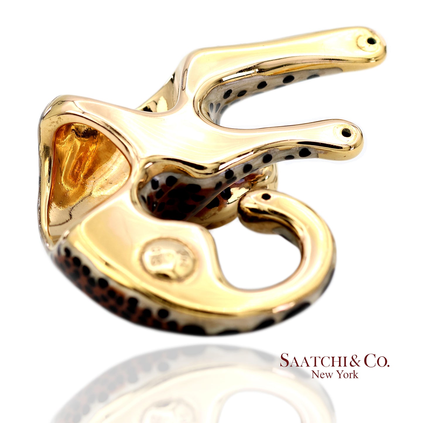 14K (585) Solid Yellow Gold Enamel Leopard Pendant Necklace