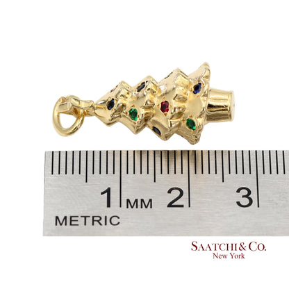 Tiffany & Co. 18K 750 Yellow Gold Rainbow Gemstone Christmas Tree Charm Pendant