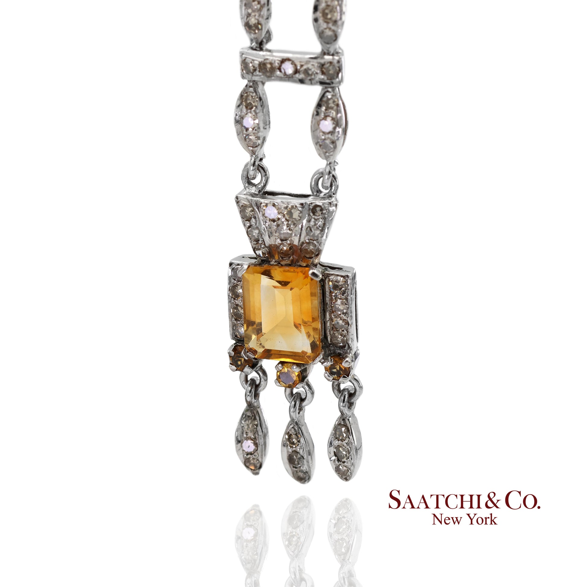 14K(585) White Gold Natural Diamond and Yellow Sapphire Pretty Teardrop Earrings