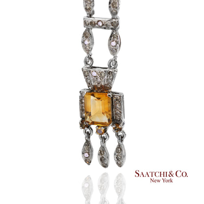 14K(585) White Gold Natural Diamond and Yellow Sapphire Pretty Teardrop Earrings