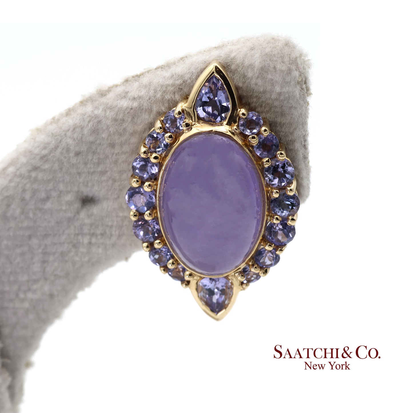 14K(585) Solid Yellow Gold Natural Purple Stone Omega Back Earrings