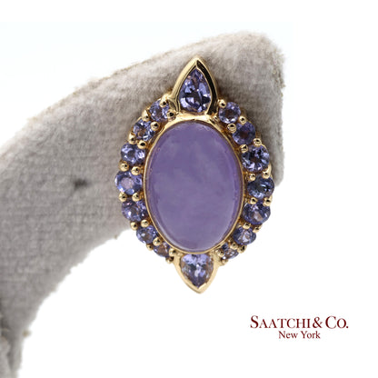 14K(585) Solid Yellow Gold Natural Purple Stone Omega Back Earrings