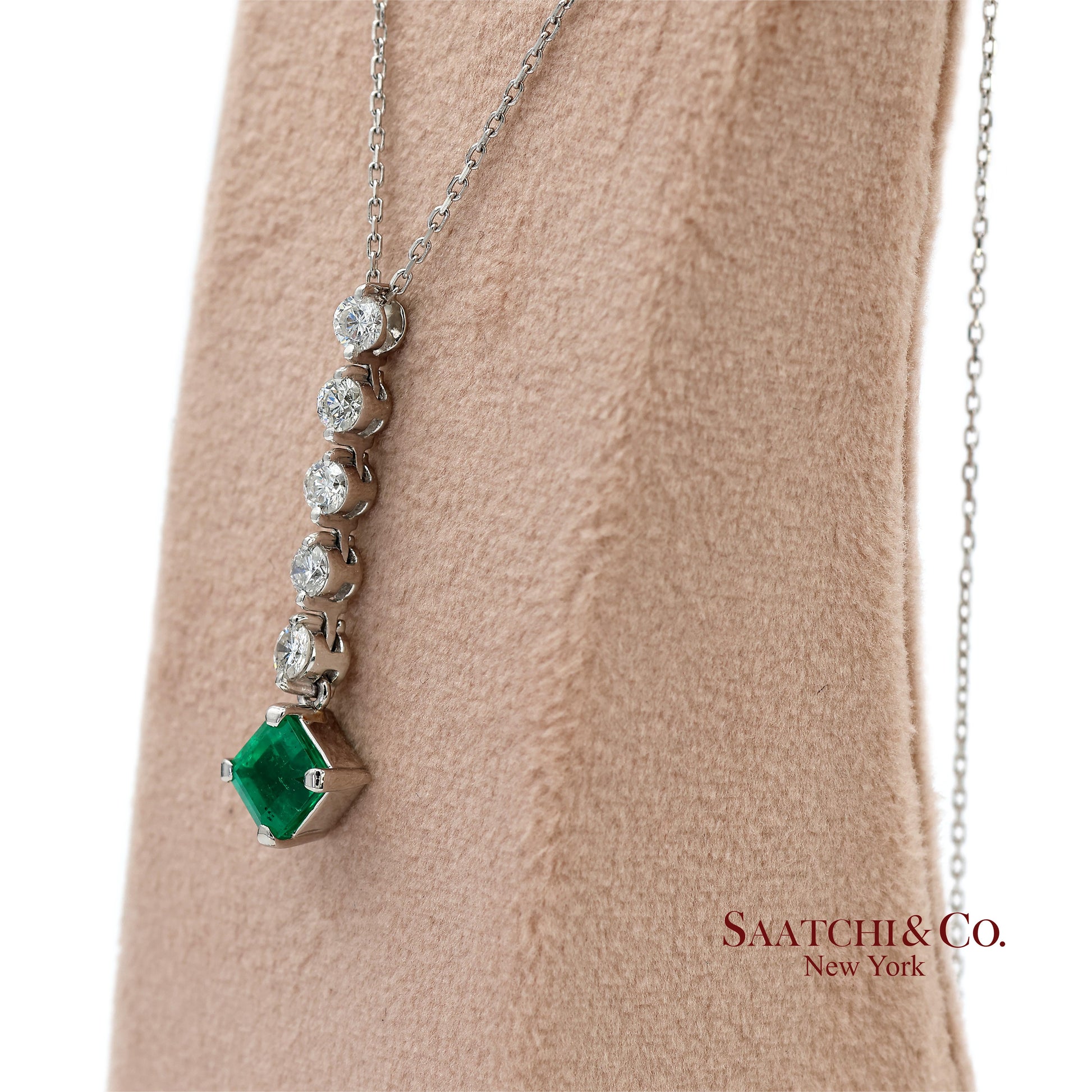 GIA Certified Platinum 900 Natural Diamond and Colombian Emerald Pendant