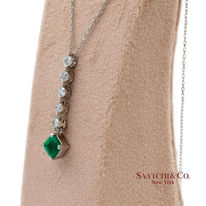 GIA Certified Platinum 900 Natural Diamond and Colombian Emerald Pendant