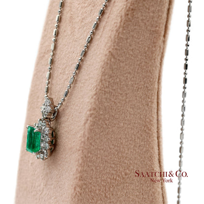 GIA Certified Platinum 900 Emerald & Diamond Pendant with Platinum 850 Chain