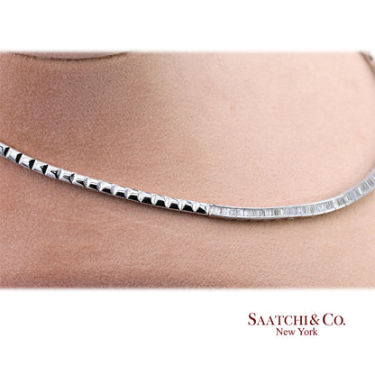 18K 750 Solid White Gold Natural Diamond Buguatte Tennis Necklace