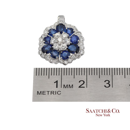 0.95ct Natural Diamond & 3.17ct Natural Sapphire 18K White Gold Pendant Necklace