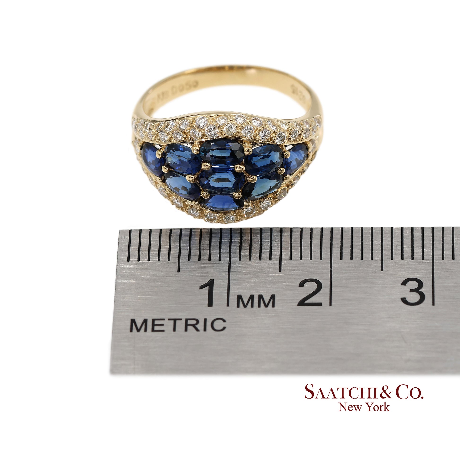 18K 750 Solid Yellow Gold Natural Diamond and Natural Sapphire Ring