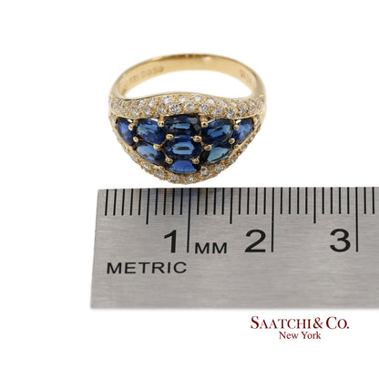 18K 750 Solid Yellow Gold Natural Diamond and Natural Sapphire Ring